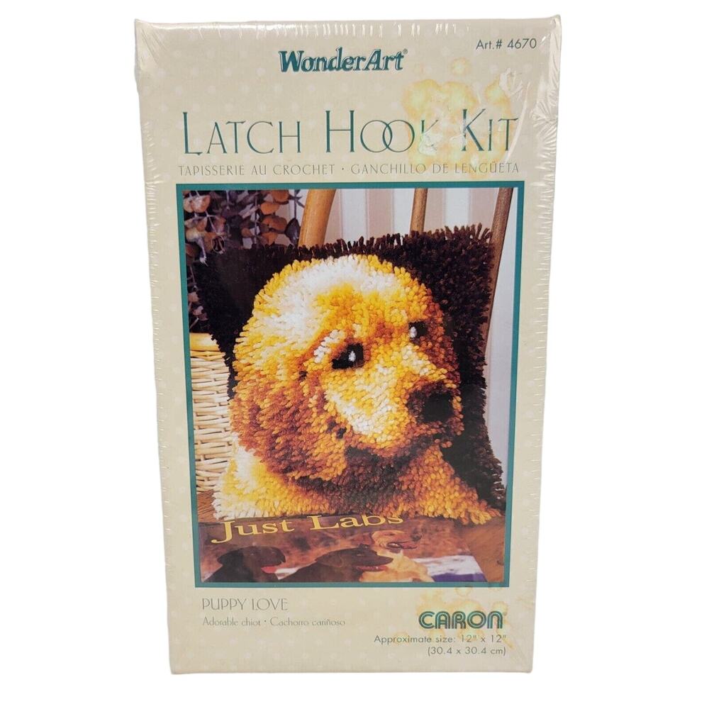 Caron WonderArt Latch Hook Kit Puppy Love 4670 Yellow Labrador Dog 12x12" Sealed
